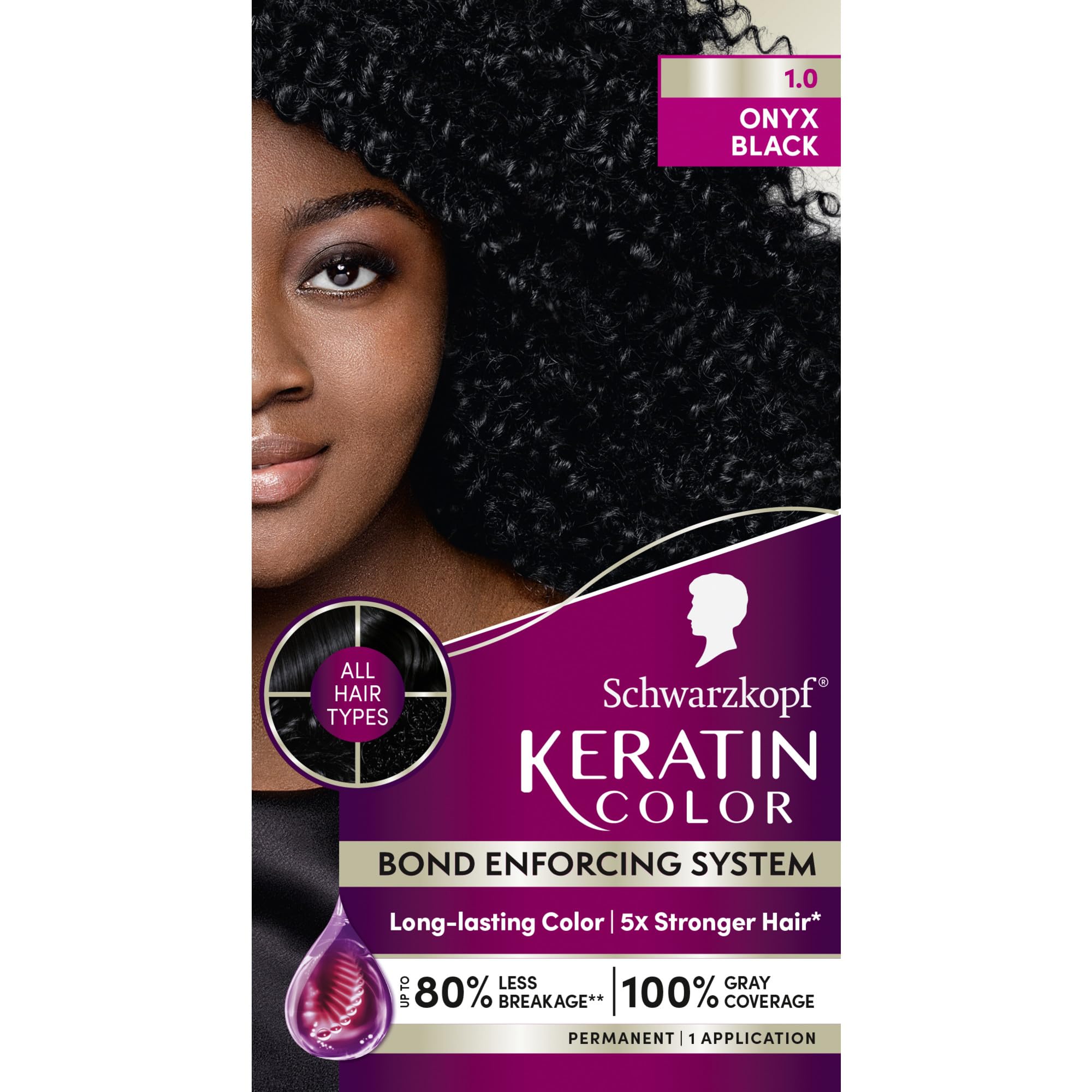 Schwarzkopf Keratin Color bottle close-up showing rich professional-grade color.