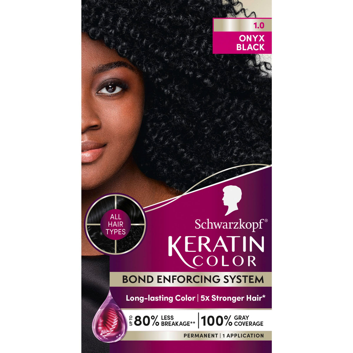Schwarzkopf Keratin Color bottle close-up showing rich professional-grade color.
