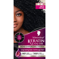 Schwarzkopf Keratin Color bottle close-up showing rich professional-grade color.
