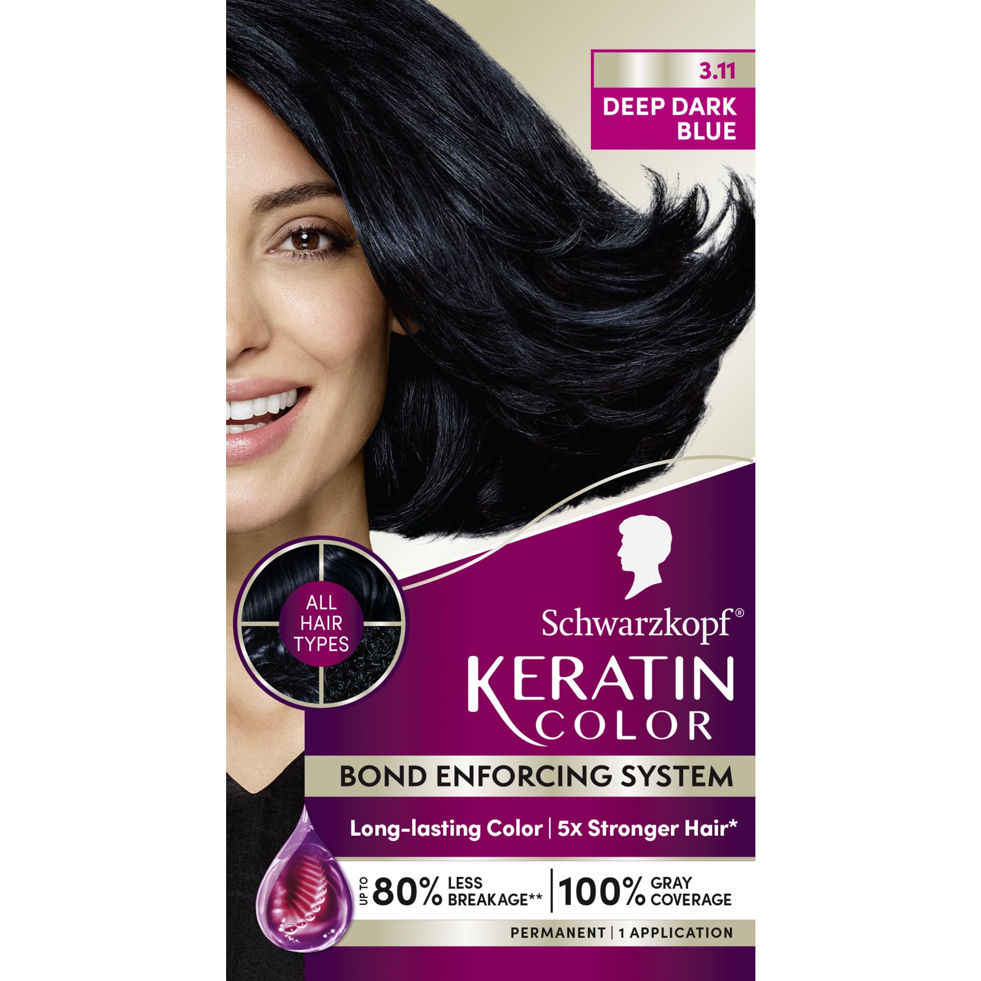 Schwarzkopf Keratin Color Cream 3-11 deep blue for vibrant, even gray coverage