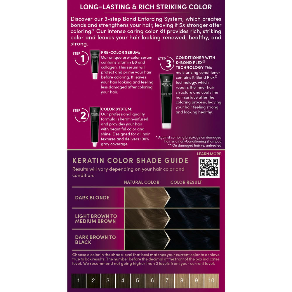 Schwarzkopf Keratin Color Midnight Black developer bottle ensures even depth and consistent payoff.