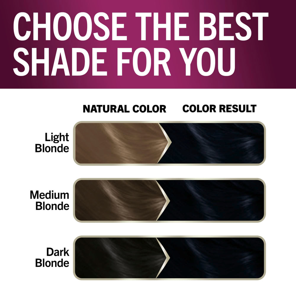 Schwarzkopf Keratin Color Midnight Black final result shows rich gray coverage and natural shine.