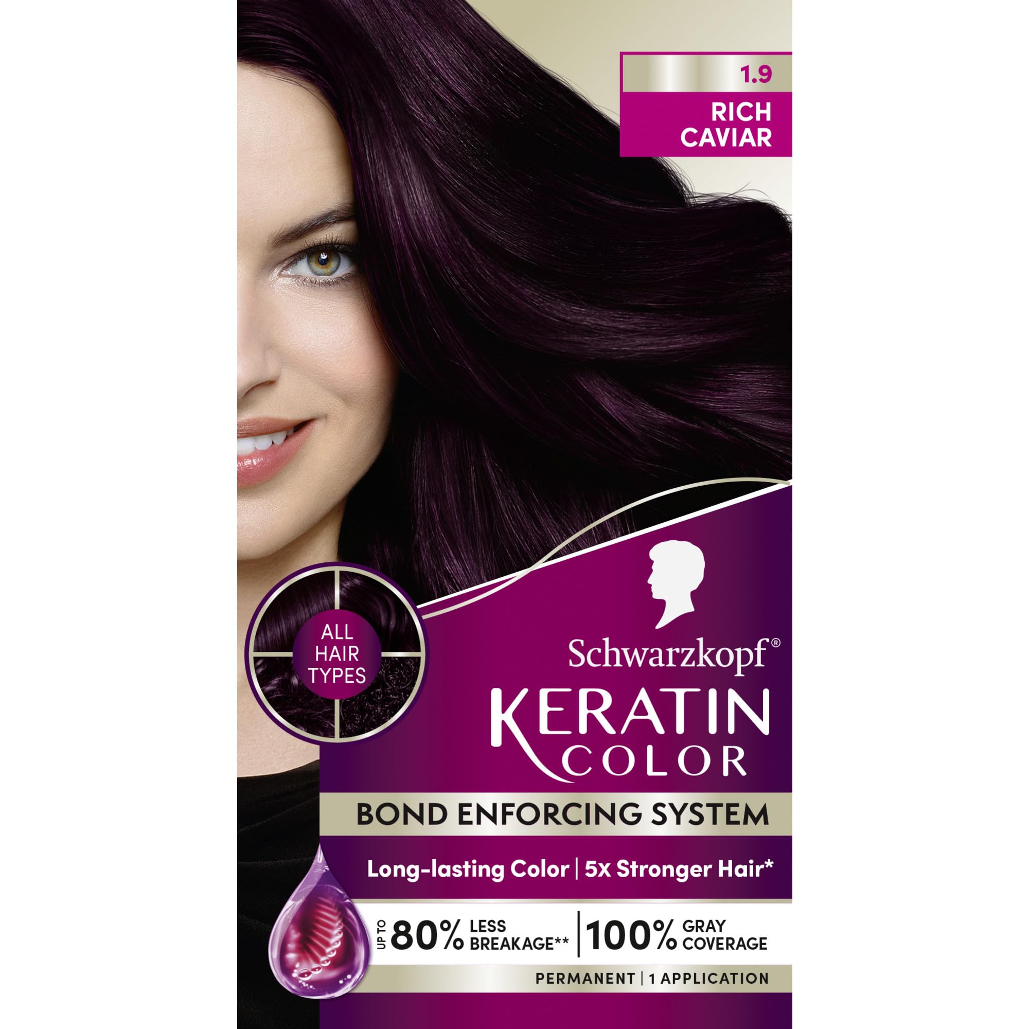 Schwarzkopf Keratin Color Rich Caviar color cream bottle for vibrant, even coverage