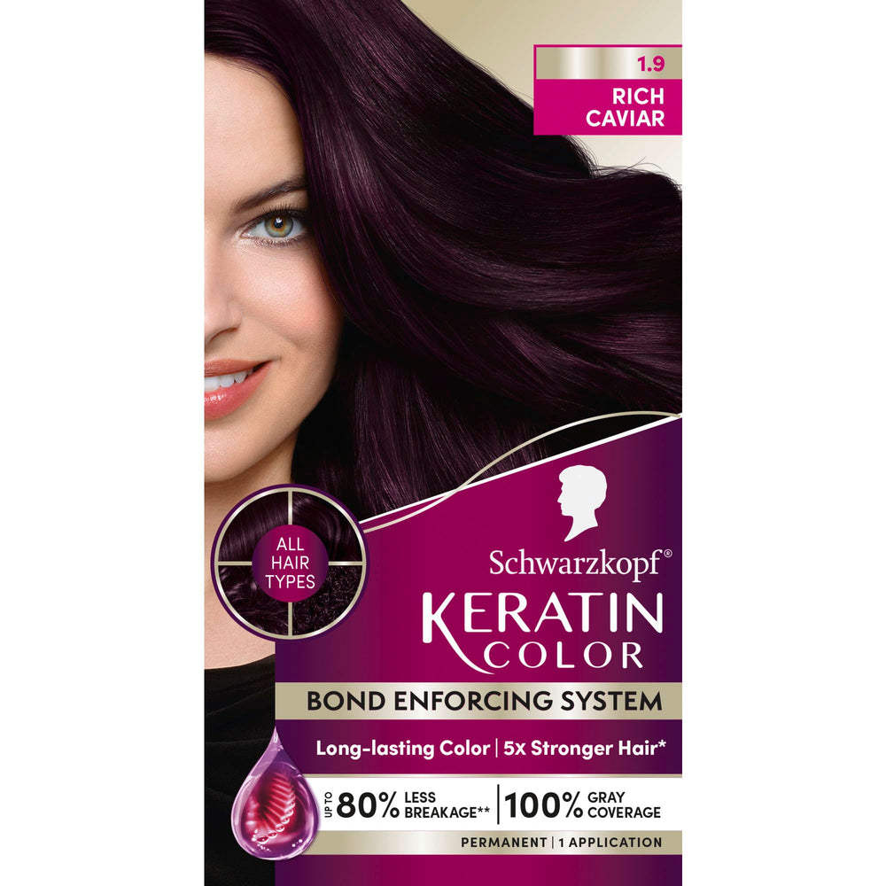 Schwarzkopf Keratin Color Rich Caviar color cream bottle for vibrant, even coverage