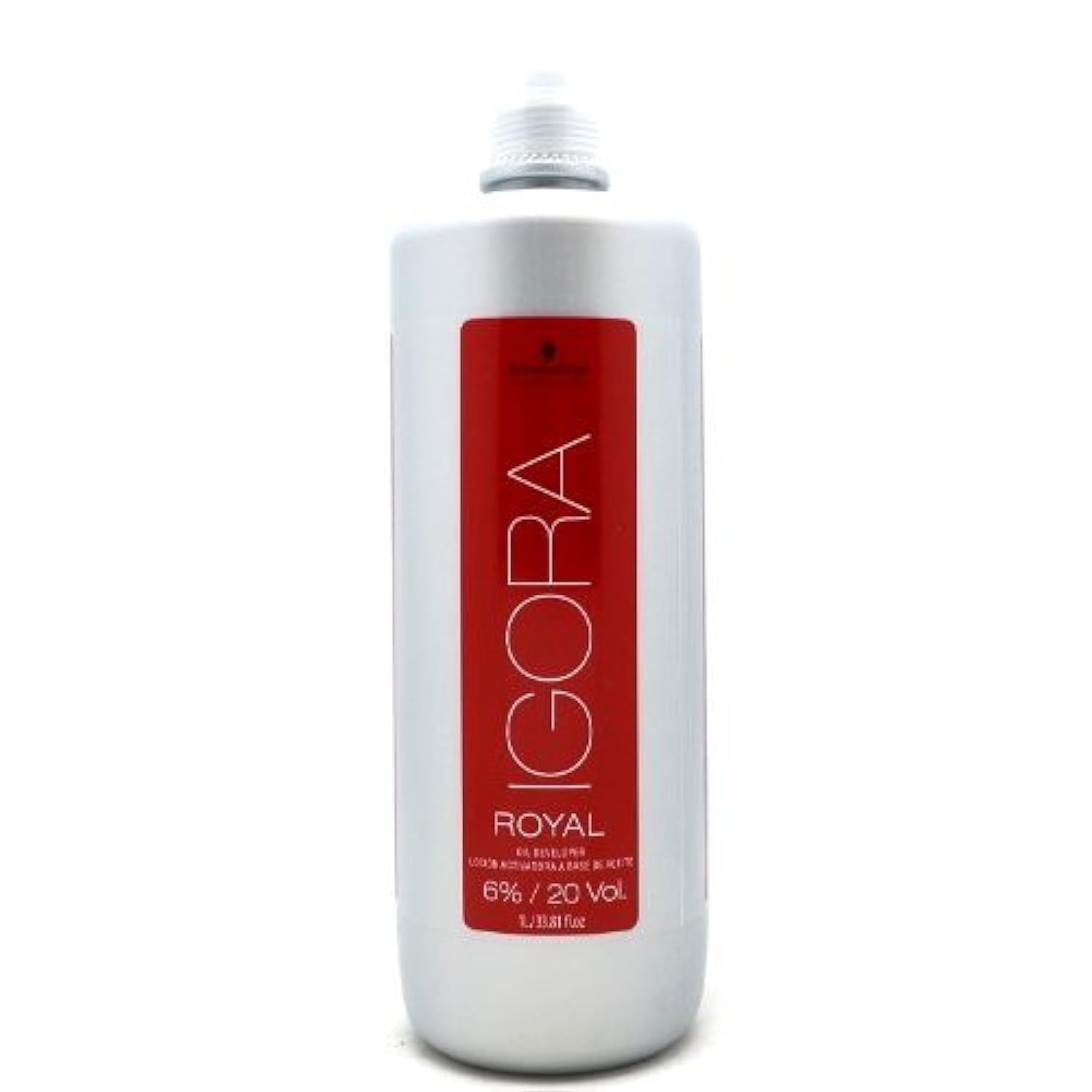 Schwarzkopf Professional Igora Royal Developer bottle close-up for consistent color lift.