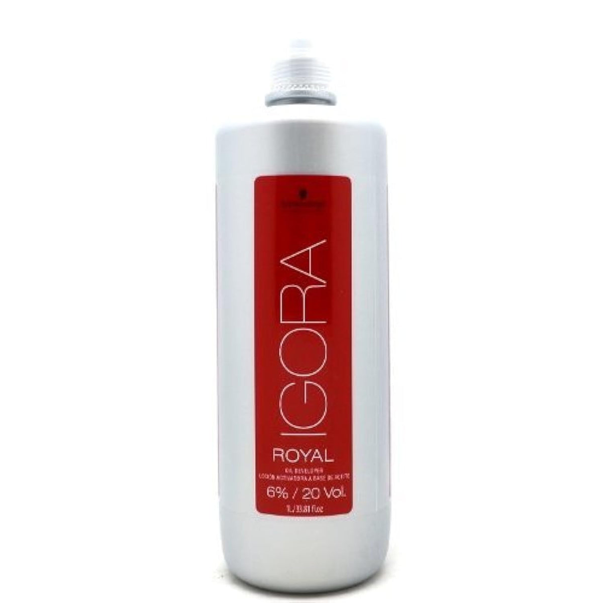 Schwarzkopf Professional Igora Royal Developer bottle close-up for consistent color lift.