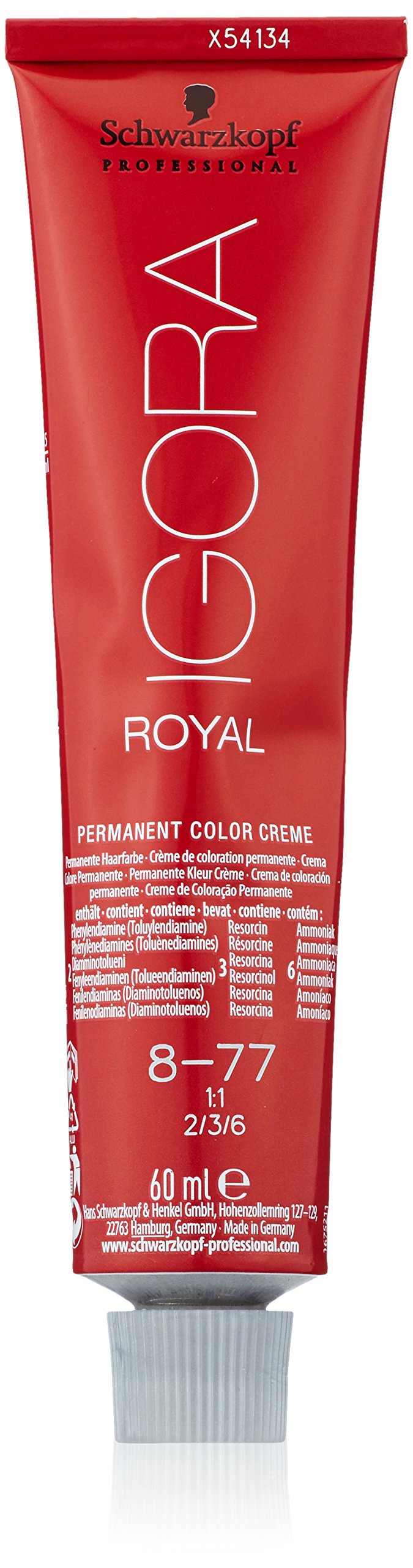 Schwarzkopf Royal Igora 8-77 tube ready for smooth, even color application.
