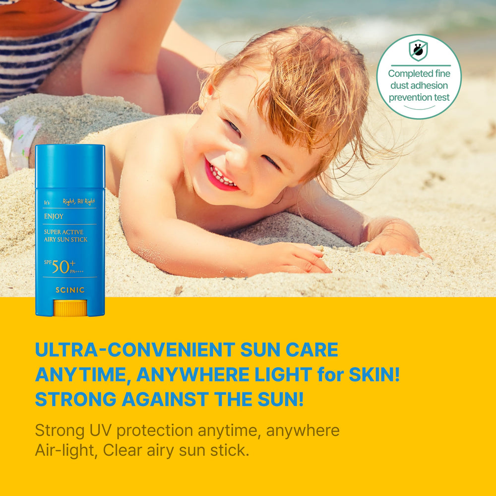 SCINIC Enjoy Super Active Airy Sun Stick pocket sized packaging for quick reapplication outdoors