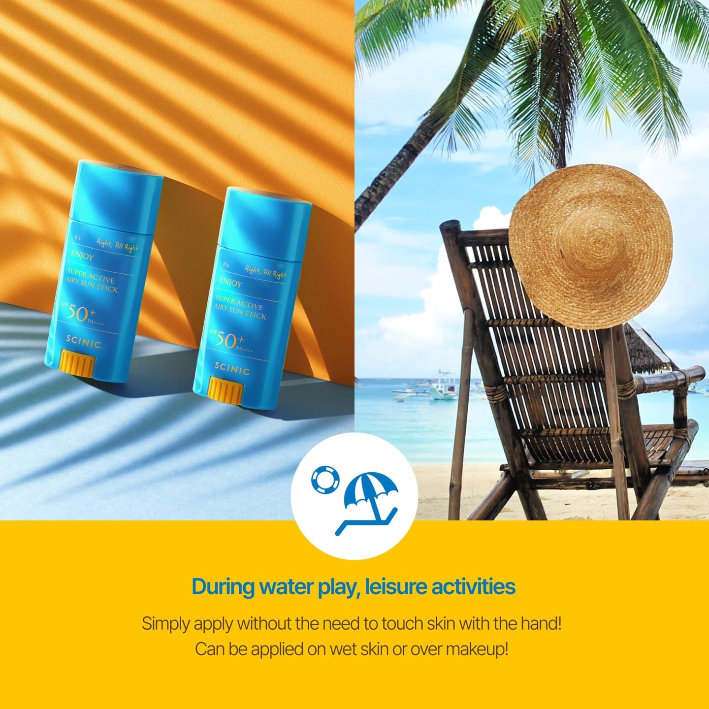 SCINIC Enjoy Super Active Airy Sun Stick sweat resistant for active days outdoors