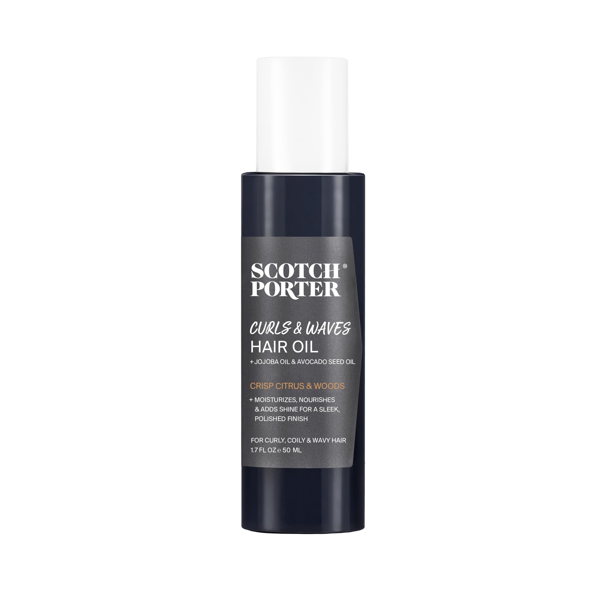 Scotch Porter Curls & Waves Oil bottle pours, sealing in moisture for frizz-free hair.