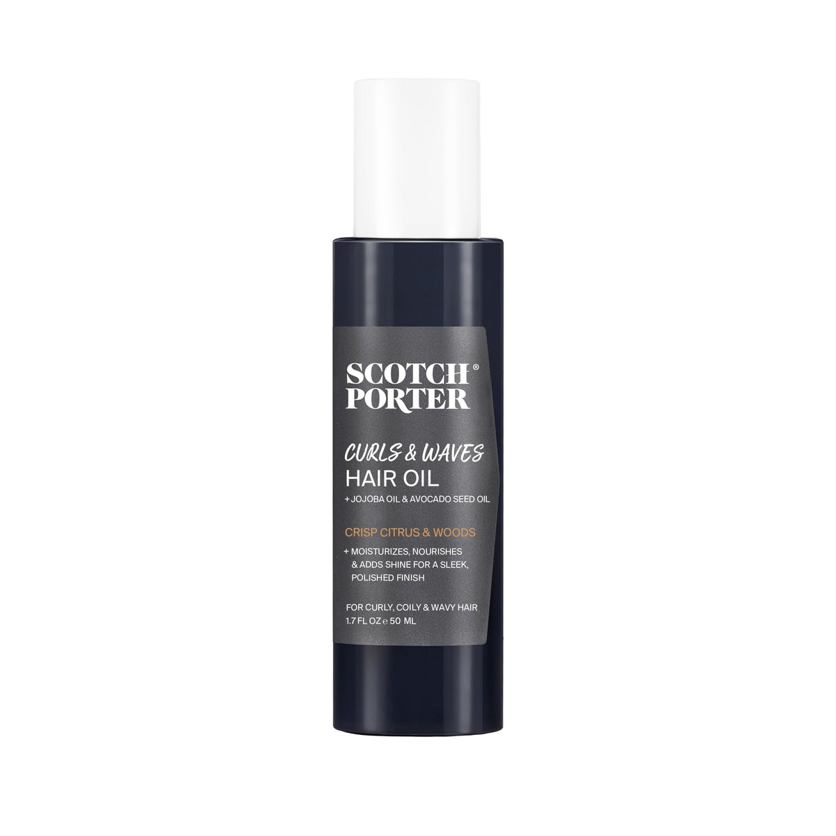 Scotch Porter Curls & Waves Oil bottle pours, sealing in moisture for frizz-free hair.