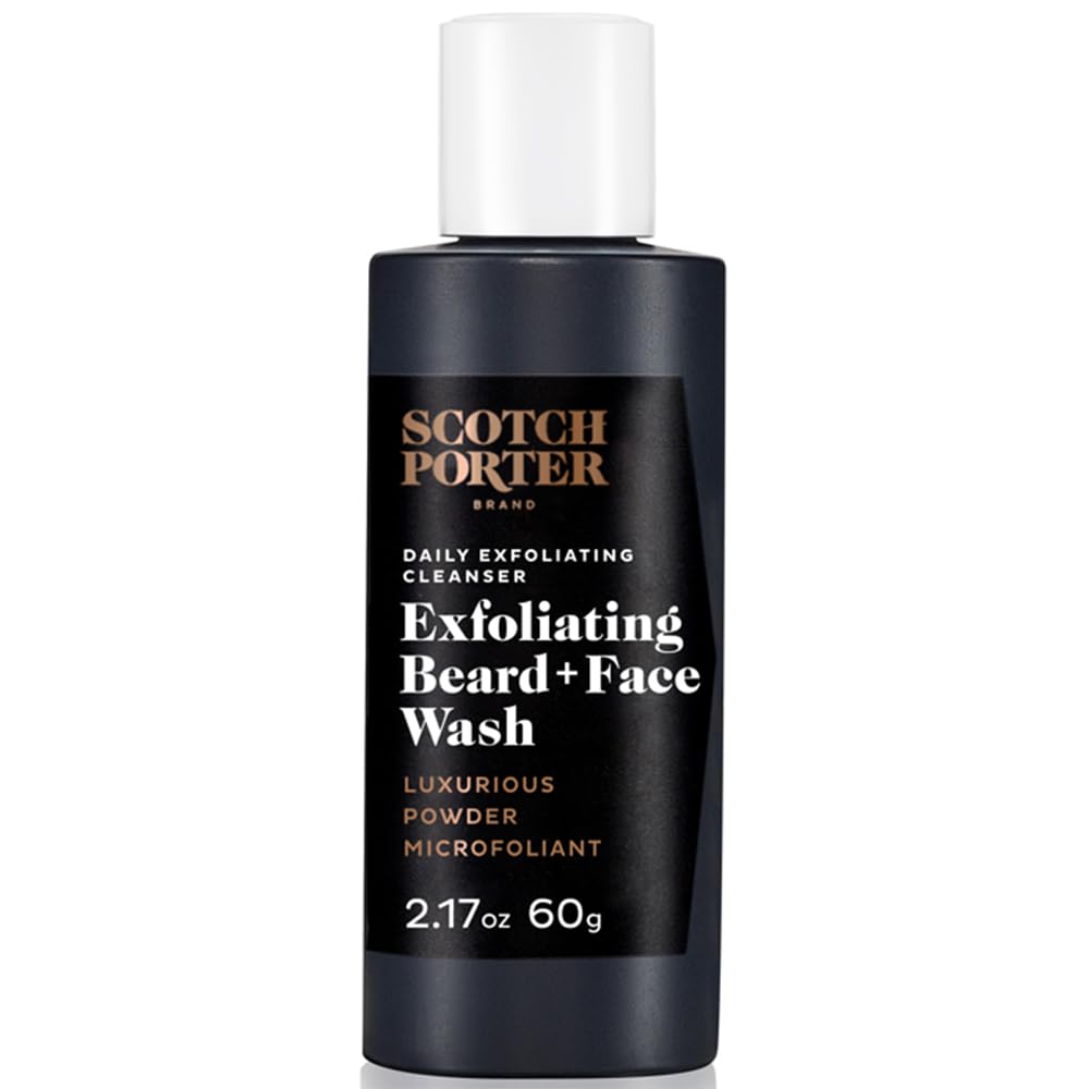 Scotch Porter exfoliating beard wash bottle with pump for quick travel-friendly cleansing