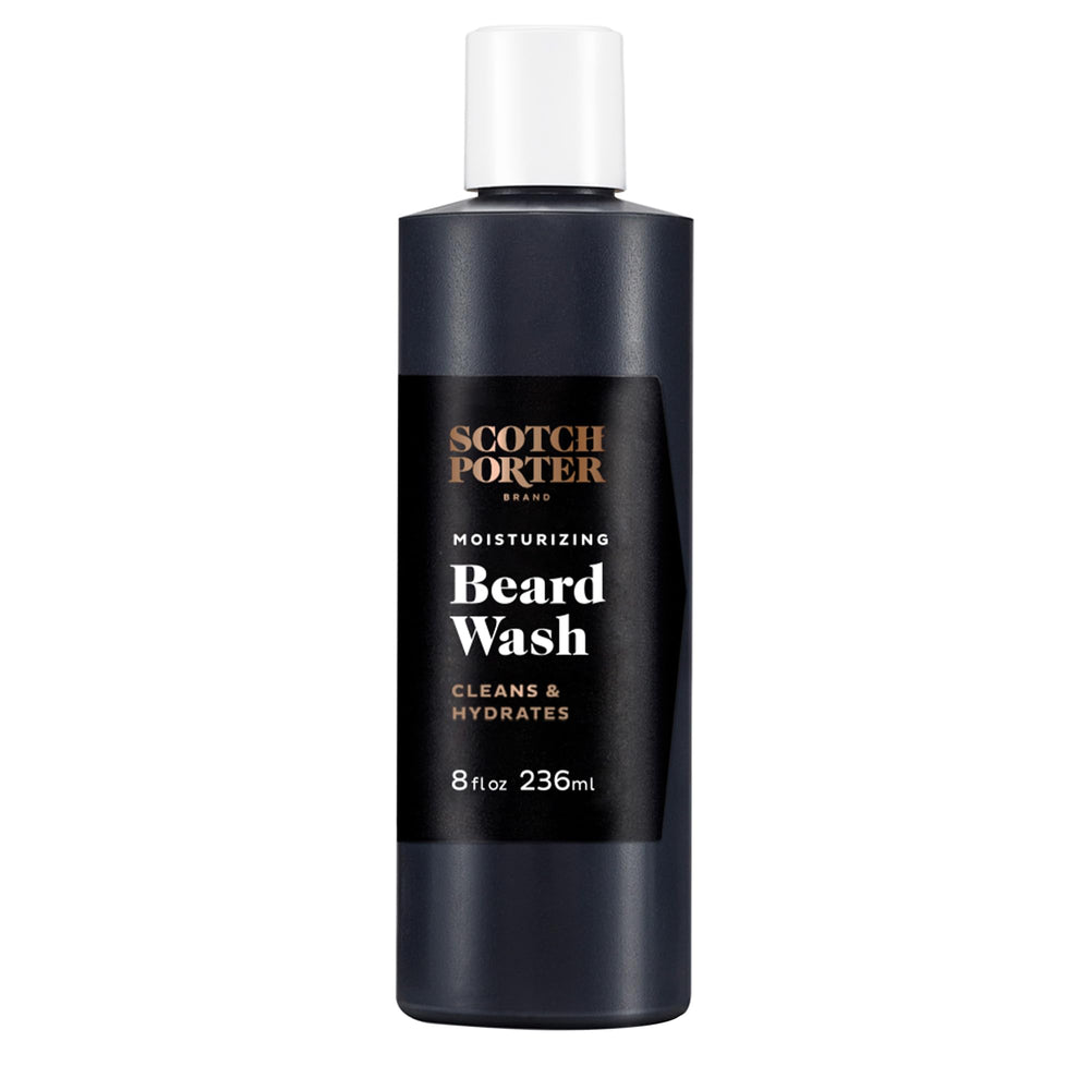 Scotch Porter Moisturizing Beard Wash bottle emphasizes gentle cleanse for beards.