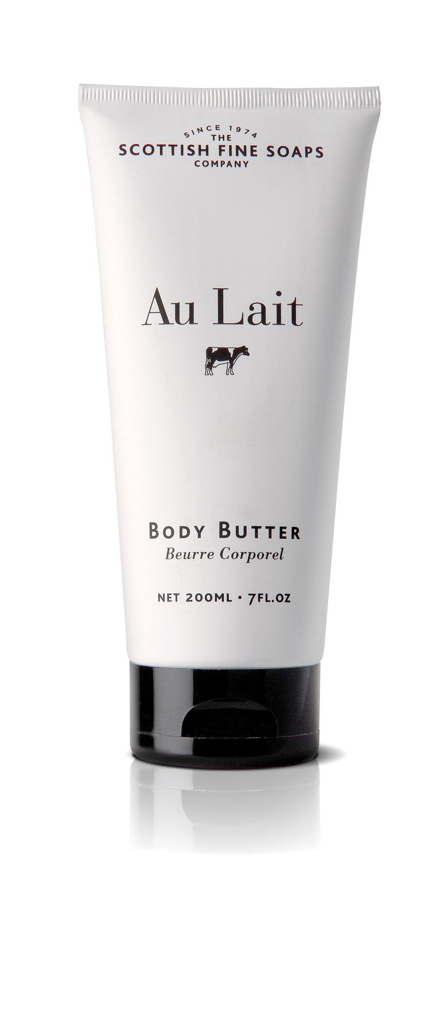 Scottish Fine Soaps Au Lait Milk Body Butter tube providing deep moisturization and a delicate scent.