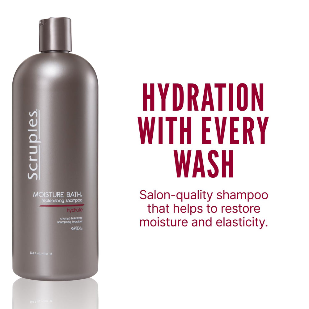 Scruples Moisture Bath Shampoo apply palm action shows creamy lather for elastic hair