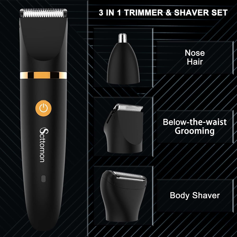 Scttomon body trimmer head detail shows efficient body hair trimming.