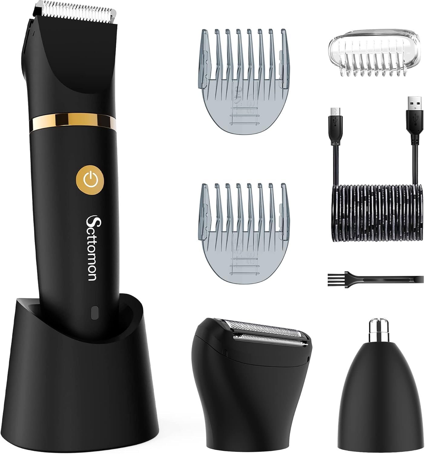 Scttomon electric groin groomer 3in1 design closeup highlights versatile below-the-waist trimming.
