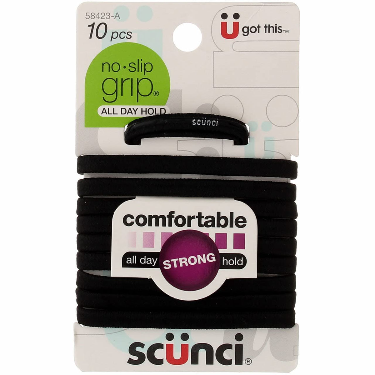 Scunci all day hold no-slip elastic hair band in black for secure ponytails