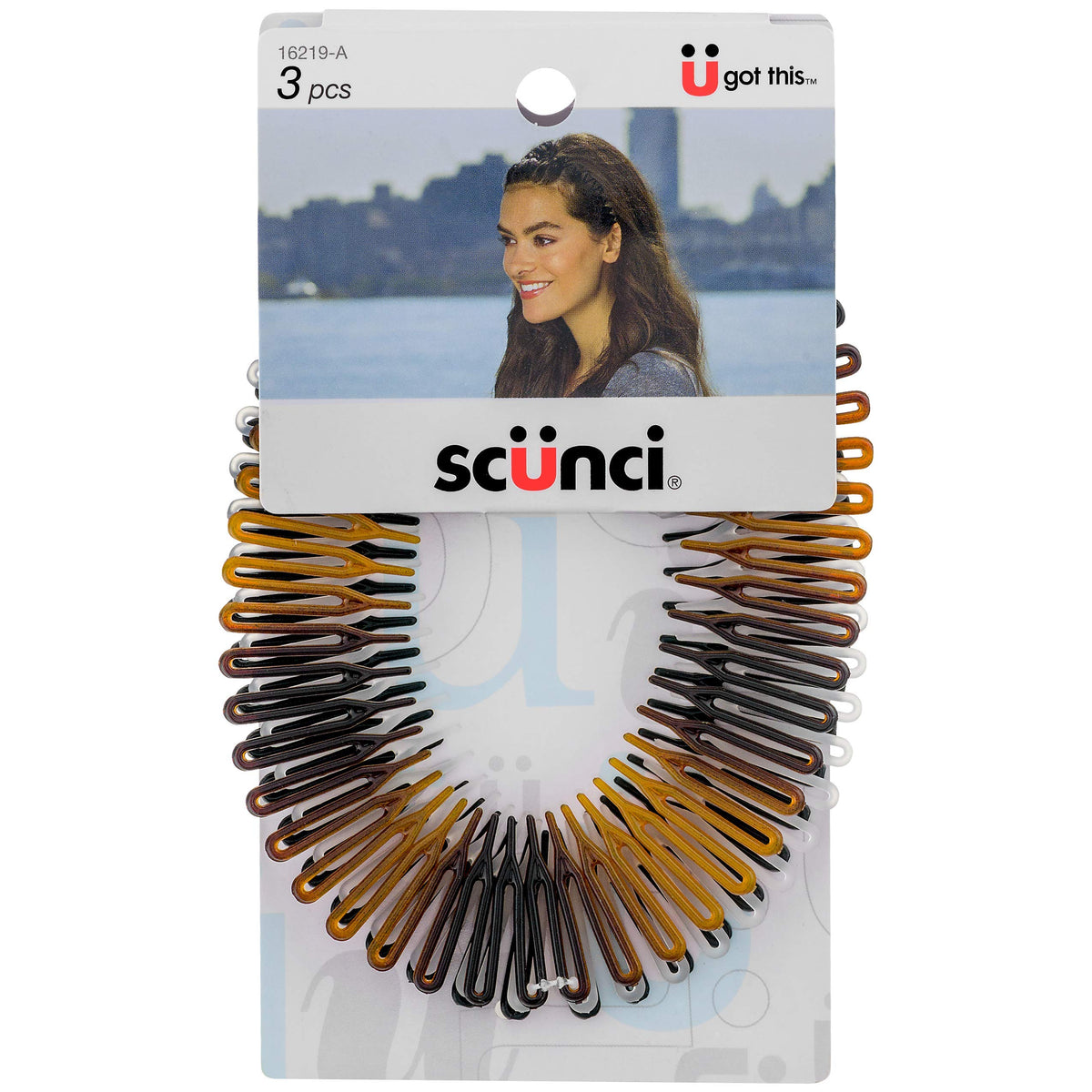 Scunci Effortless Beauty Stretch Hair Comb in tortoise color provides secure, snag-free hold.