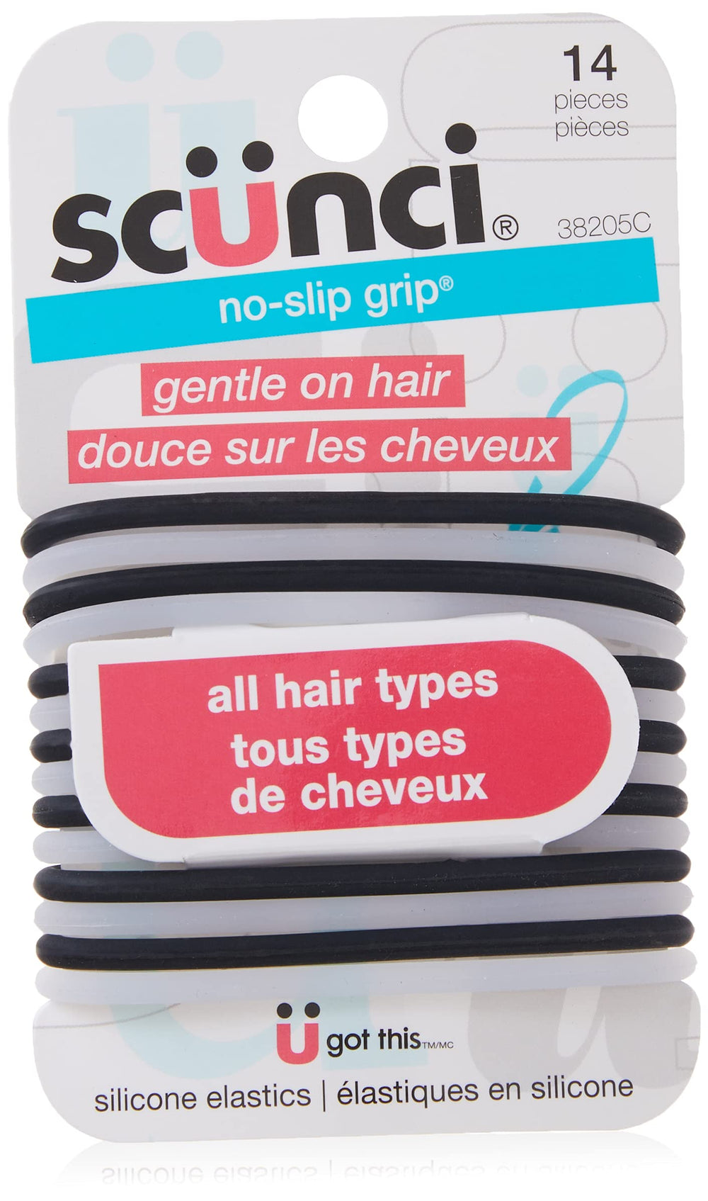 Scunci Evolution No-Slip Grip hair ties in black secure daily ponytails.