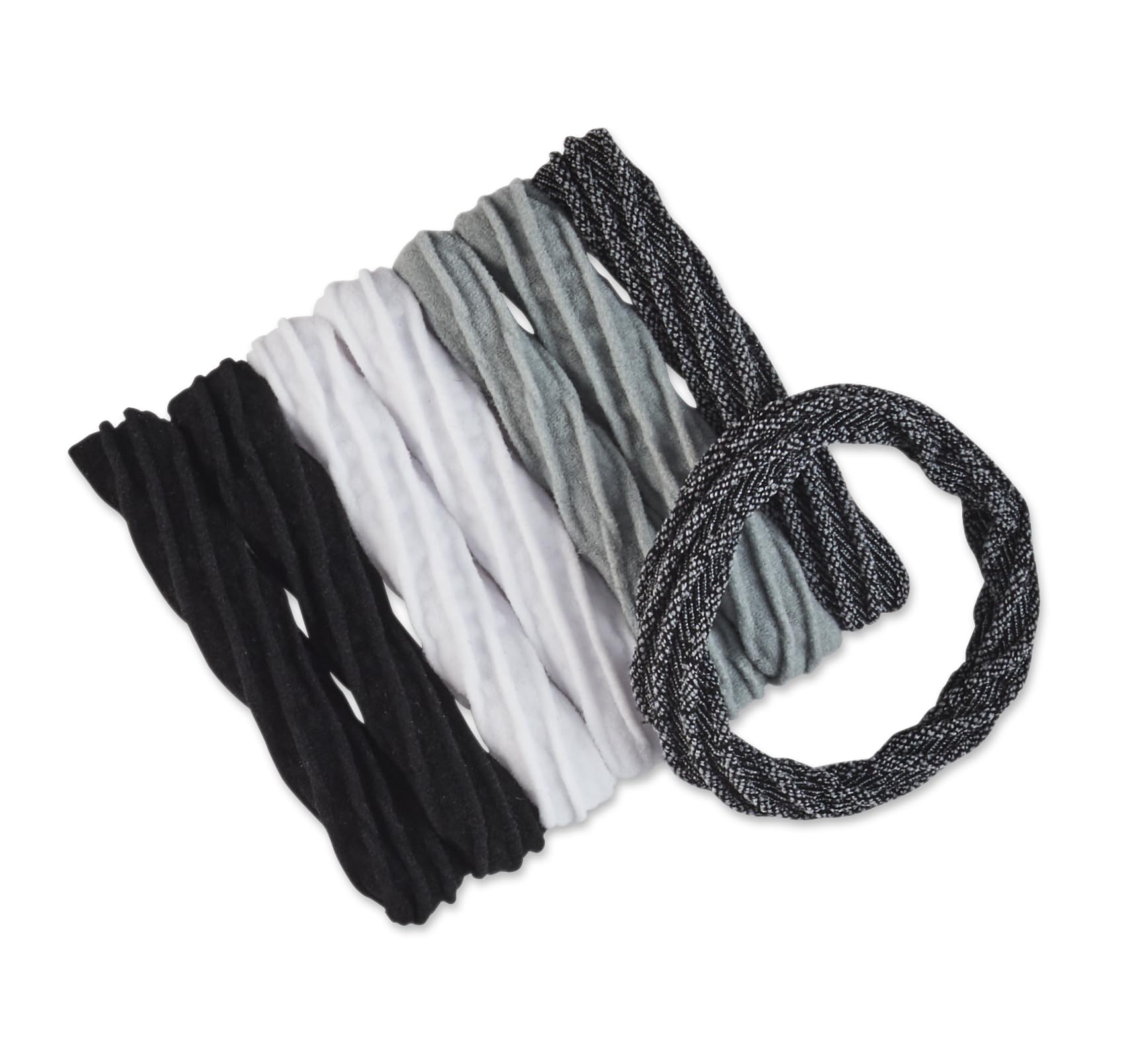 Scunci No Damage Ponytailers eight-pcs close-up emphasizing elasticity and fit