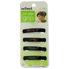 Scunci No-slip Grip Auto Clasp Barrettes closed showing secure hold on fine hair
