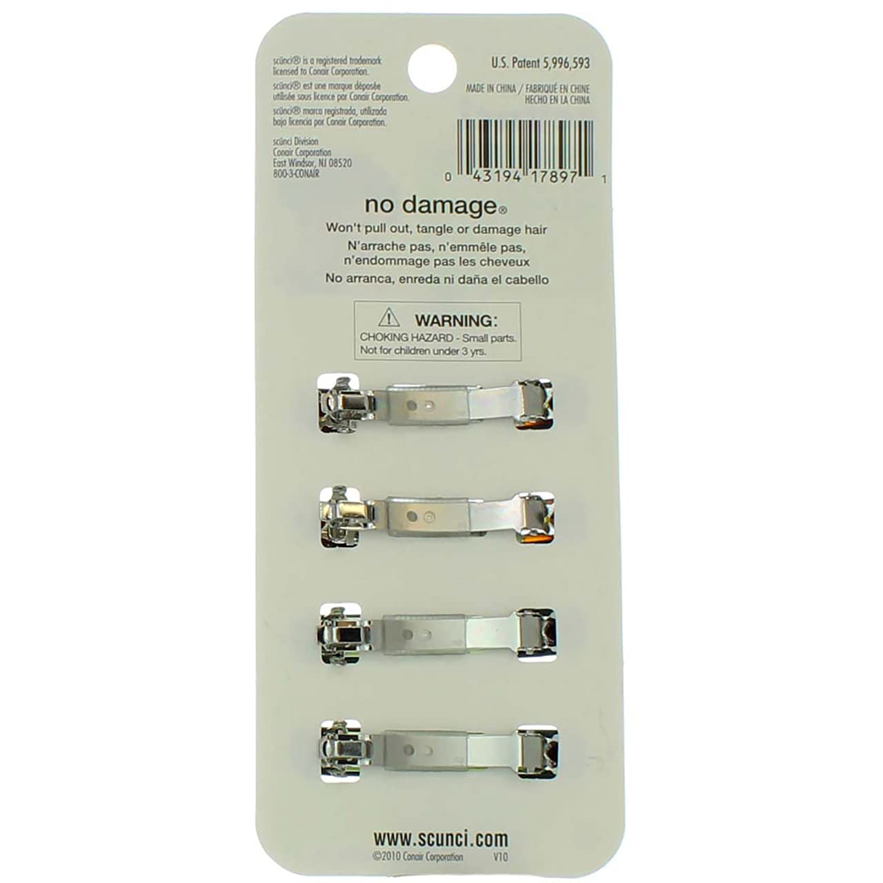 Scunci No-slip Grip Auto Clasp Barrettes securing stray strands along the side