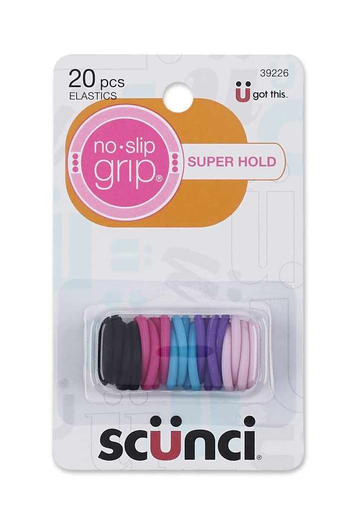 Scunci No-Slip Grip Evolution mini ponytailers pack shot for all-day hold style.