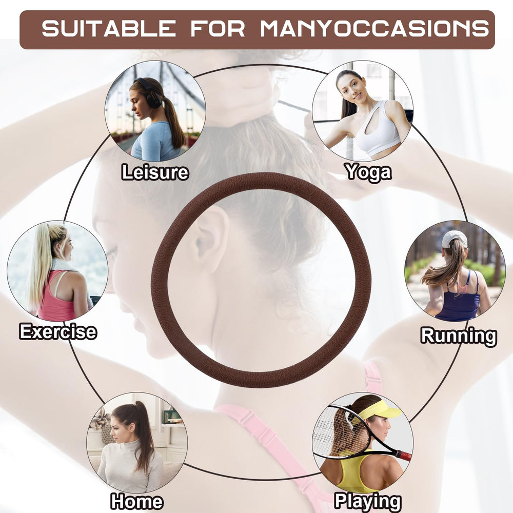 Sderoq ponytail holders 2in diameter brown, secure hold during workouts.