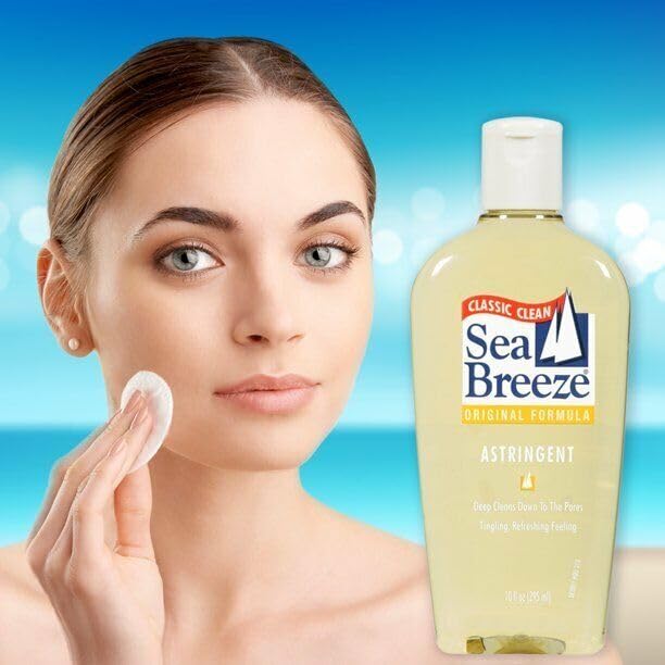 Sea Breeze Astringent Original 3-Pack on bathroom counter for routine use