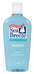 Sea Breeze Sensitive Skin Astringent bottle-front shows refreshing cleanse for sensitive skin.
