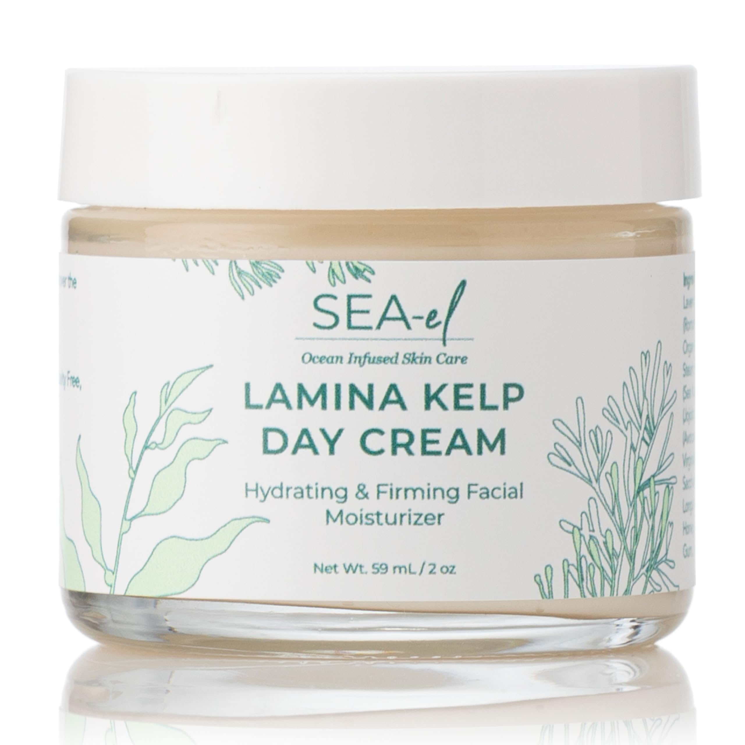 Sea-El Lamina Day Cream jar closeup demonstrates creamy texture for daily hydration.