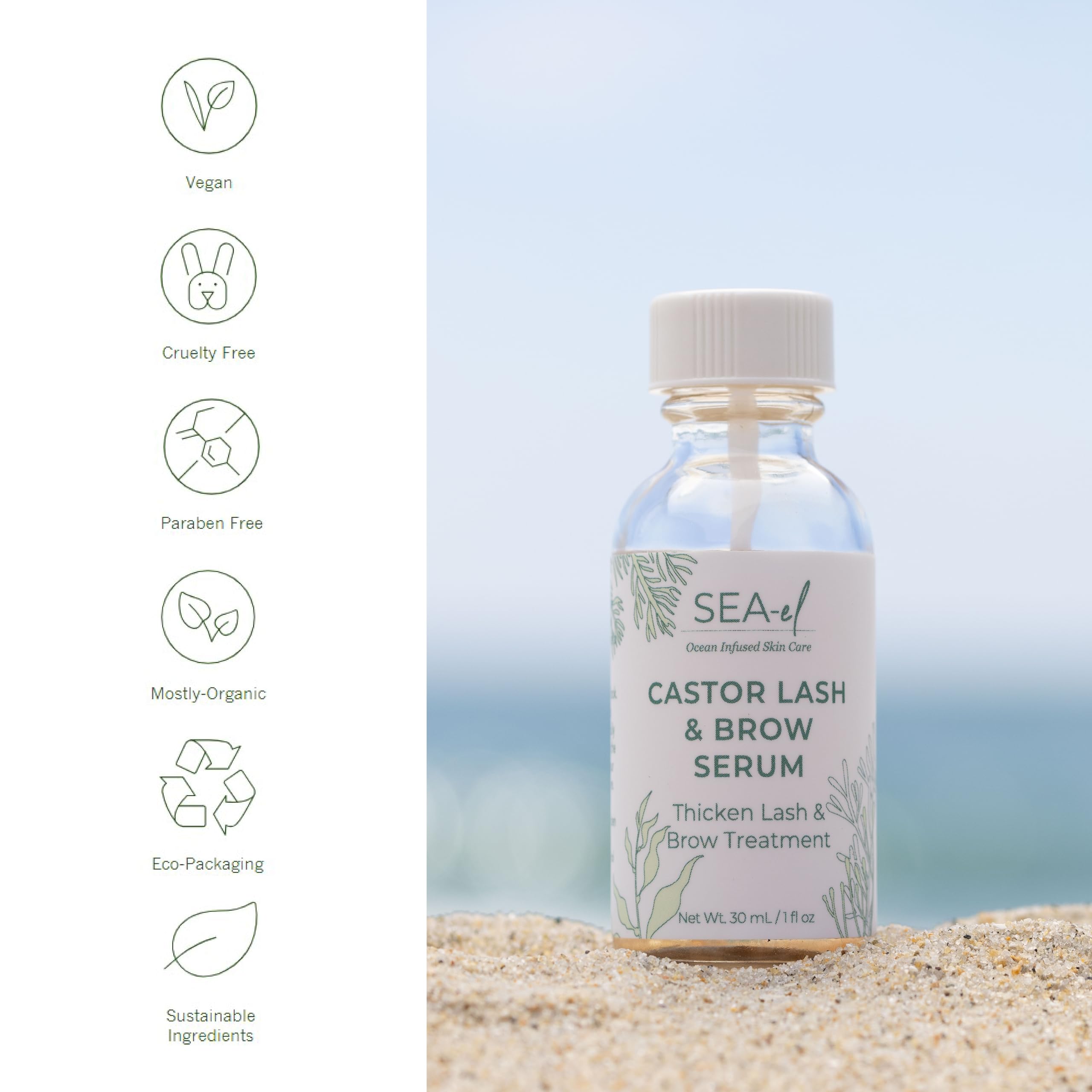 Sin alcohol, Sea-El cuida pestañas y cejas con suavidad.