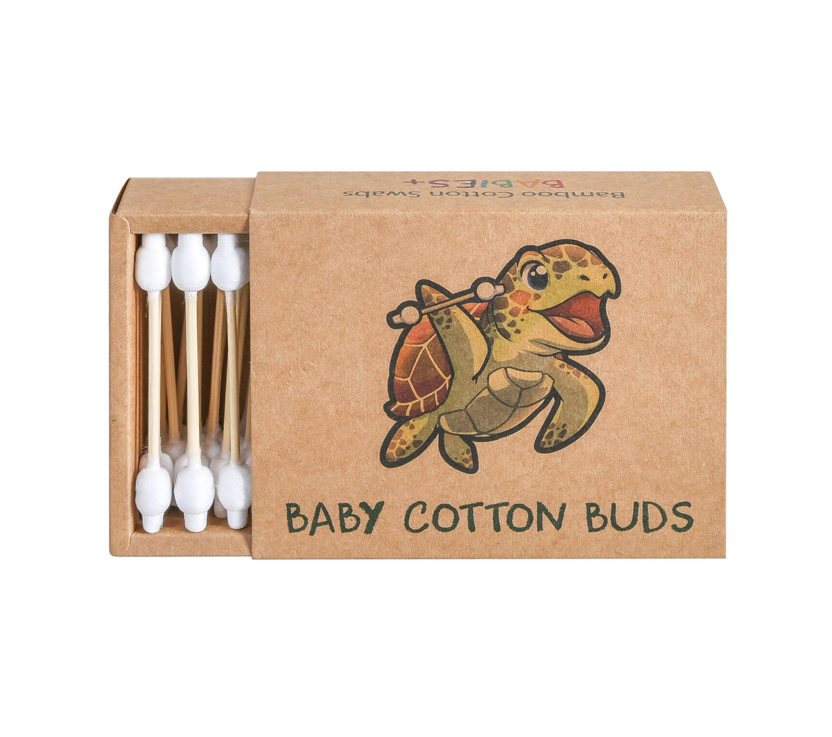 Sea Turtle Bamboo Cotton Swabs packaging highlights eco-friendly kraft packaging for travel.
