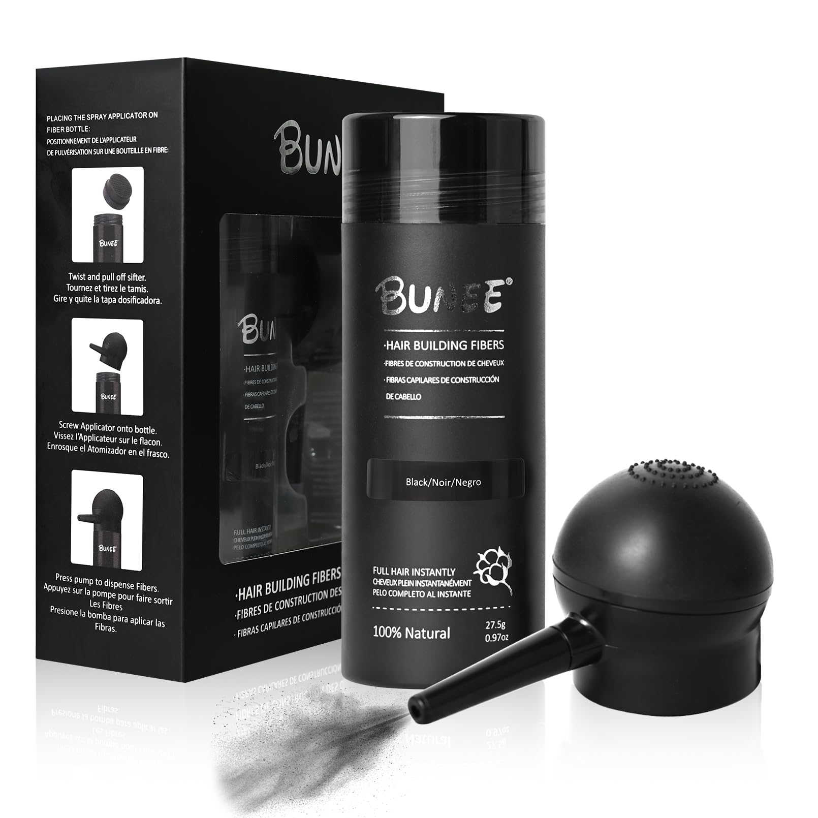 Seaboll hair fibers demonstrate instant-coverage on thinning areas for a fuller look.