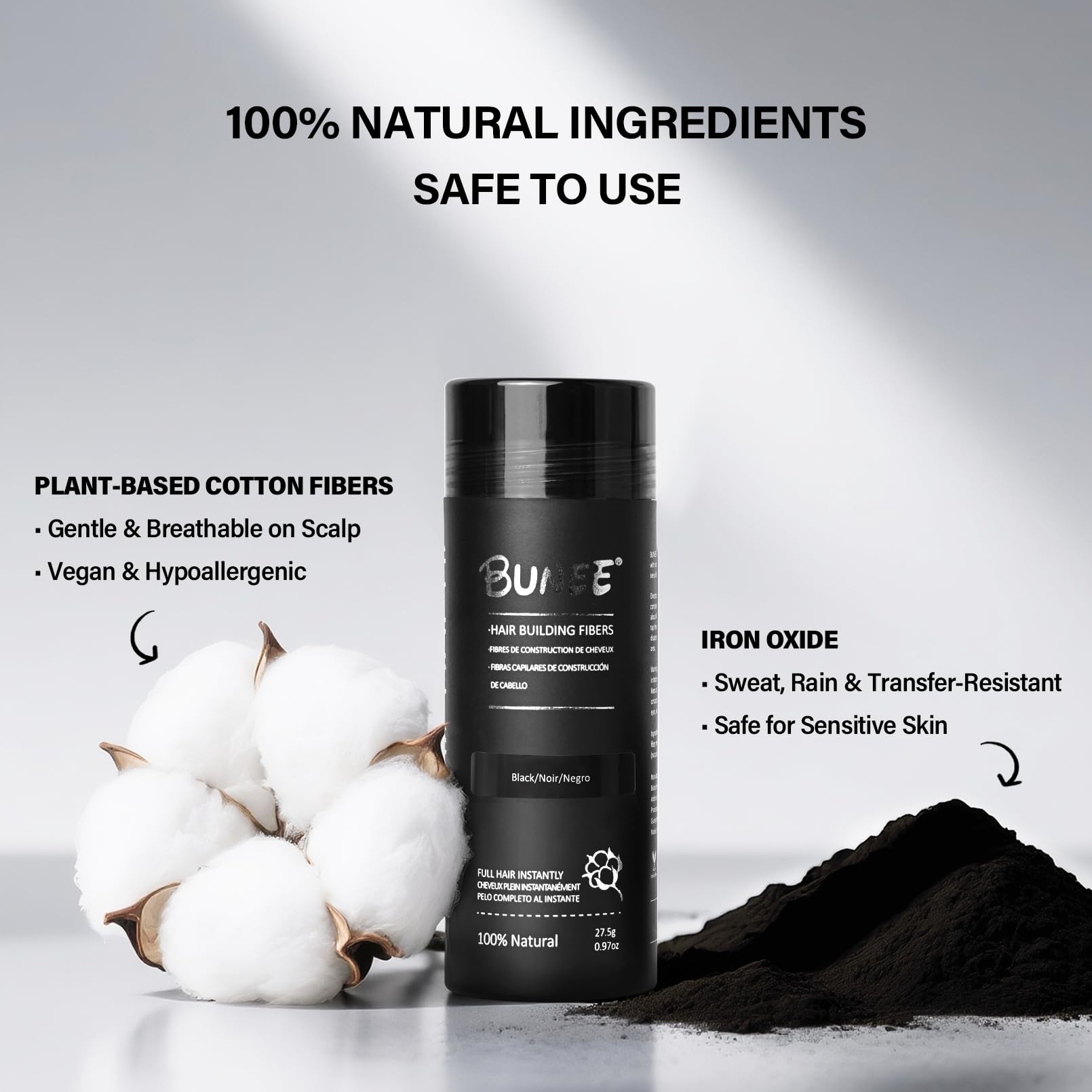 Seaboll plant-based-formula highlights gentle, scalp-friendly fibers that blend naturally.