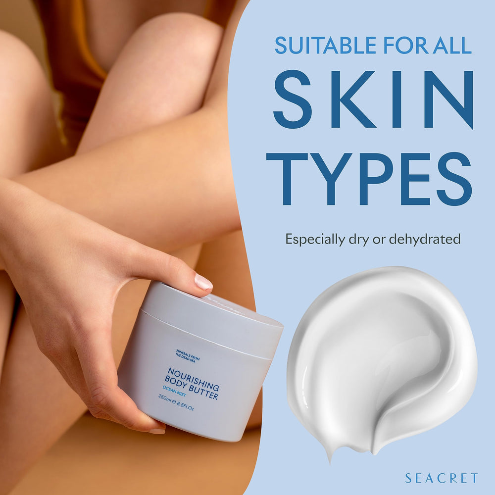 SEACRET Minerals Body Butter texture closeup highlights thick, velvety cream and rich moisture.