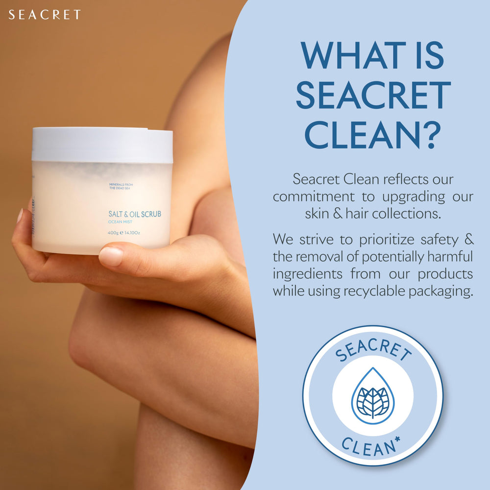 SEACRET Minerals Body Scrub Dead Sea minerals particles illustrate mineral-rich formula for nourished skin.