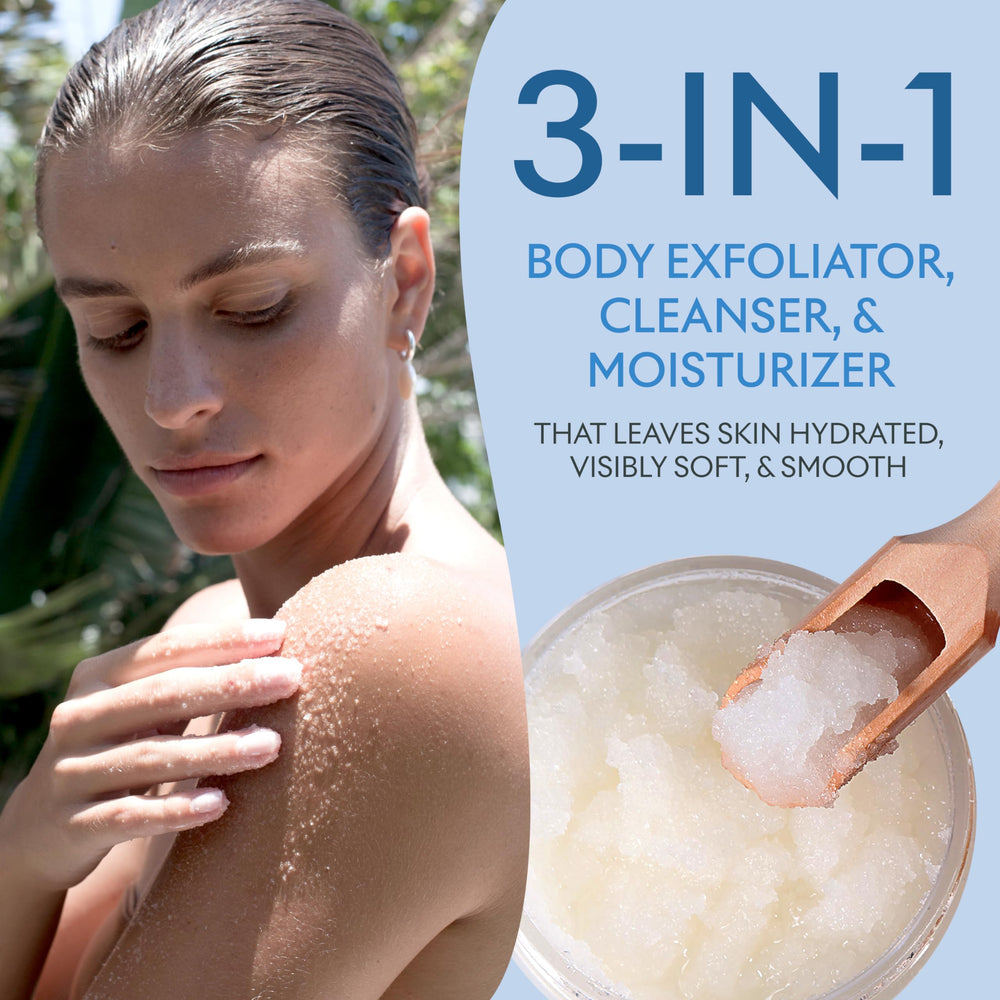 SEACRET Minerals Body Scrub essential oils drops suggest spa-like aroma and conditioning benefits.