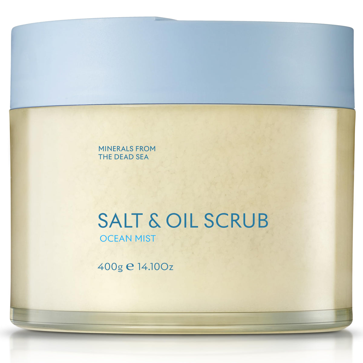 SEACRET Minerals Body Scrub Ocean Mist bottle closeup highlights exfoliation for a radiant glow.