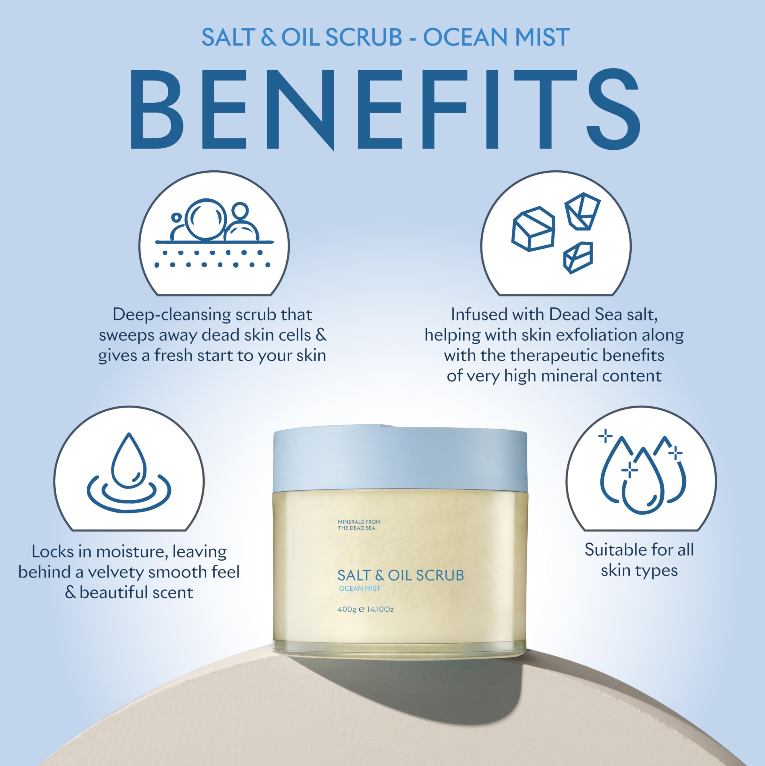 SEACRET Minerals Body Scrub on skin demonstrates texture-rich ritual before shower reveals smoother skin.