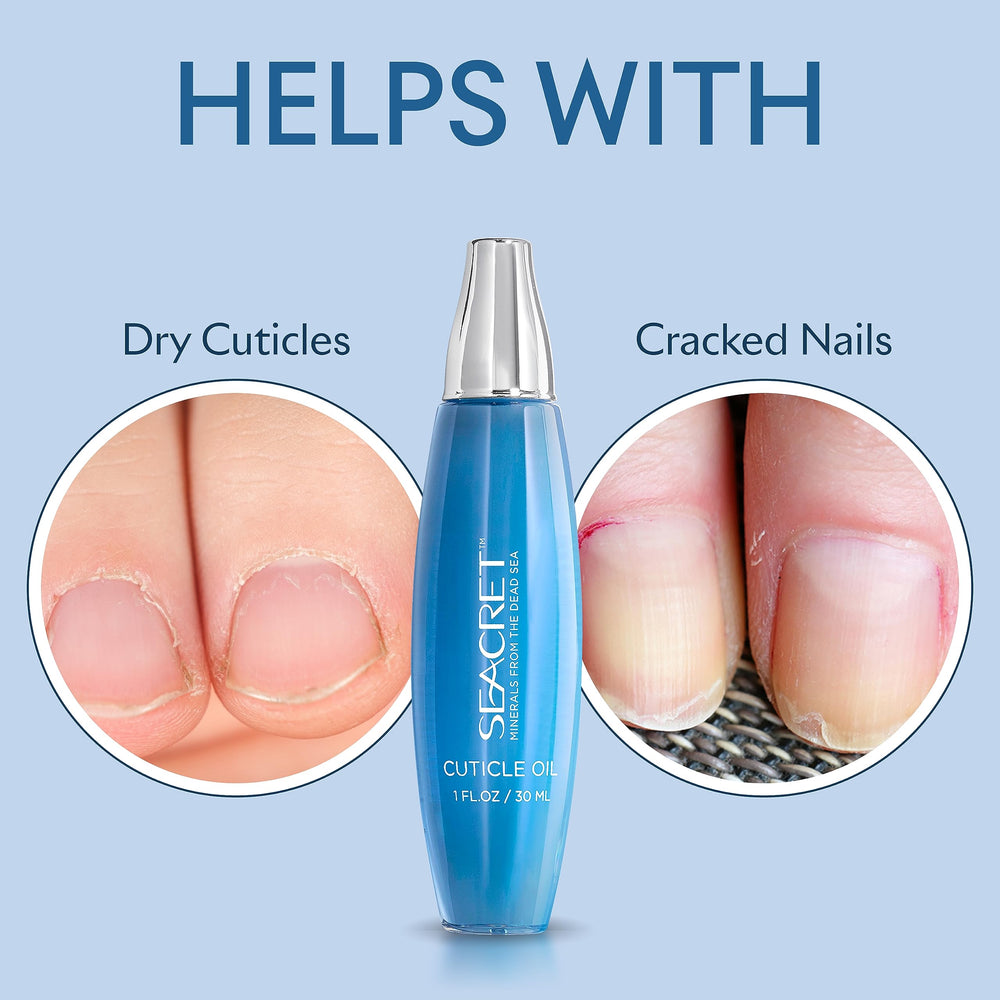 SEACRET Minerals Cuticle Oil argan jojoba blend emphasizes conditioning and soft nails.