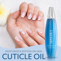 SEACRET Minerals Cuticle Oil calendula oil mix suggests soothing, moisturizing cuticles.