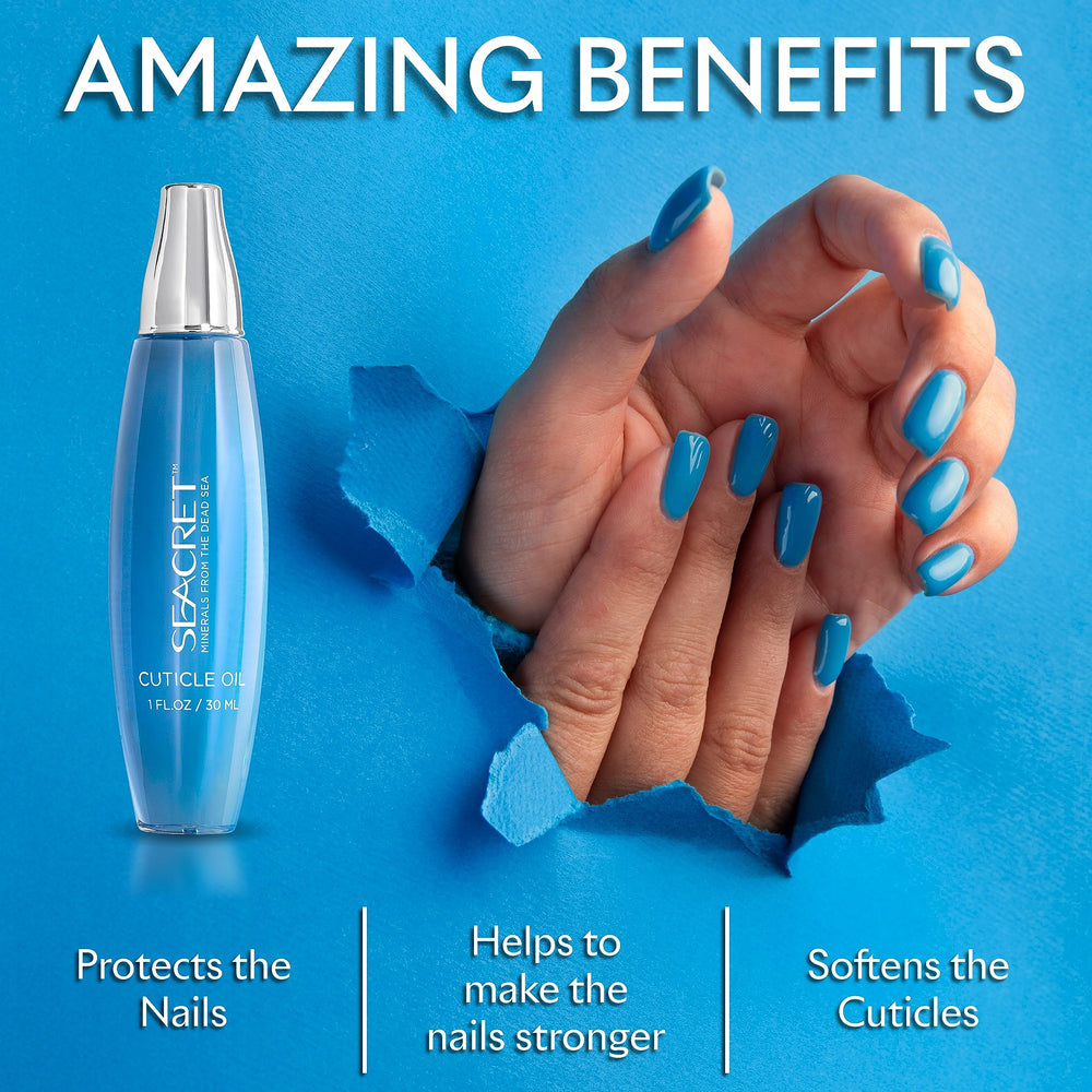 SEACRET Minerals Cuticle Oil Made in Israel emblem signals premium nail care.