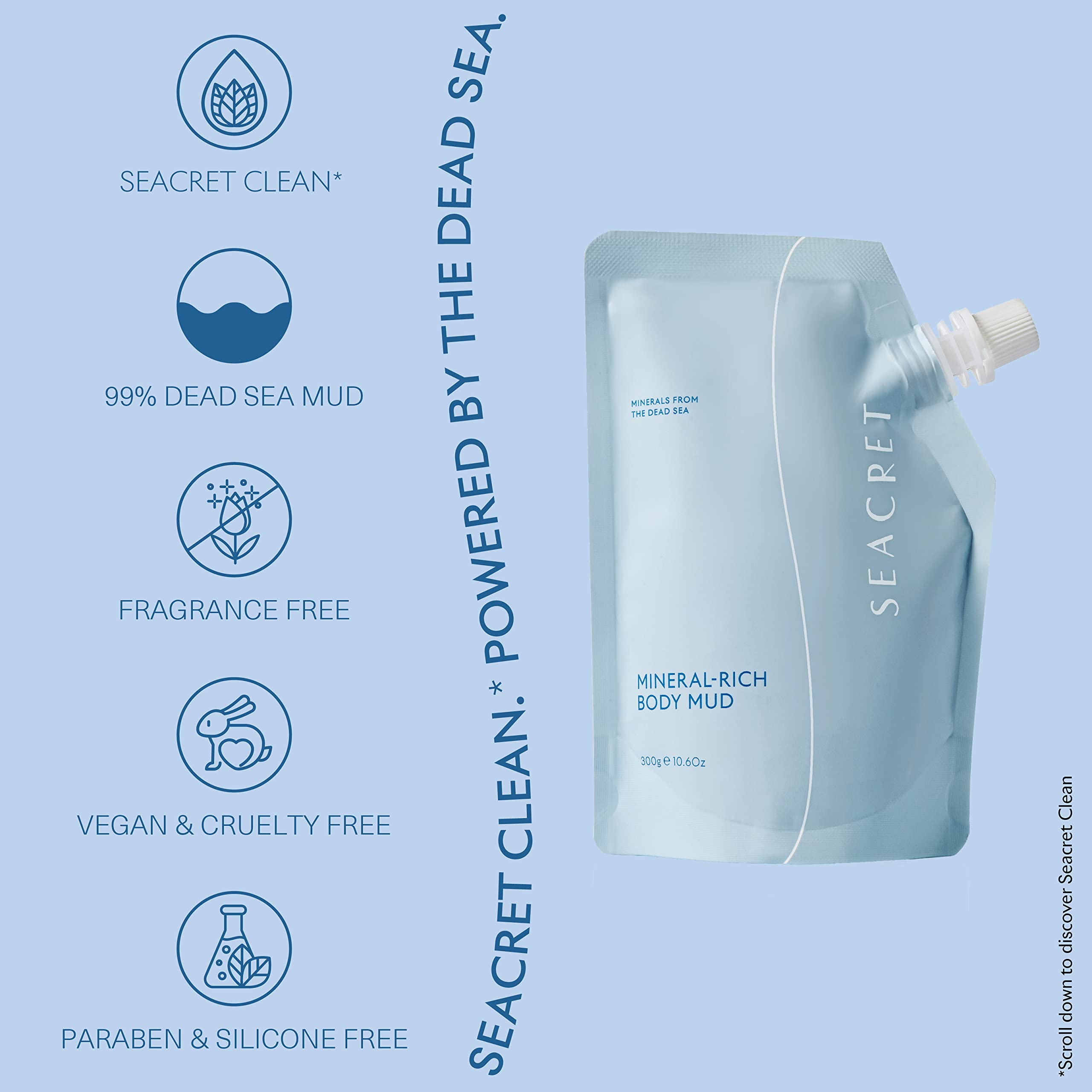 SEACRET Dead Sea Mud rinse demonstrates easy removal and refreshed skin.