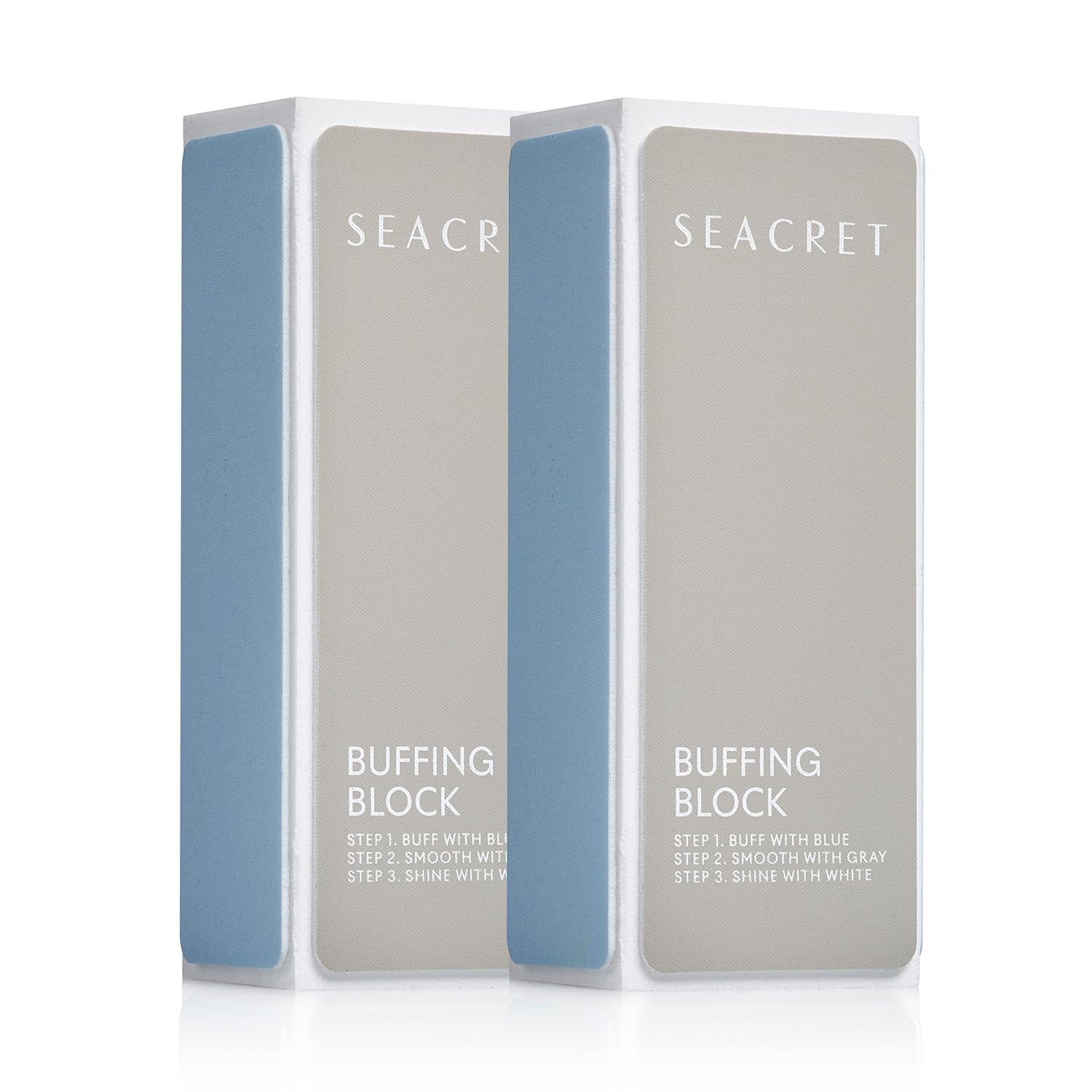 SEACRET Minerals Professional Nail Buffing Block front view with triple-sided buffers for salon shine