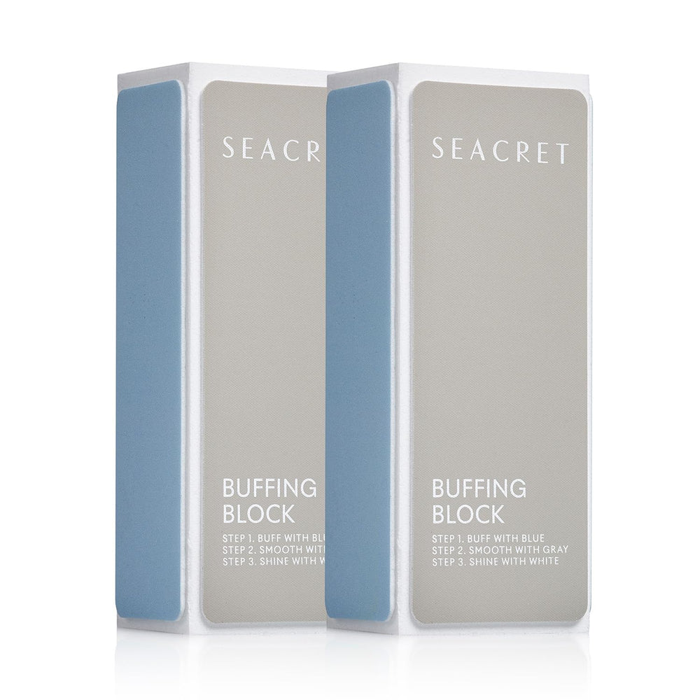 SEACRET Minerals Professional Nail Buffing Block front view with triple-sided buffers for salon shine