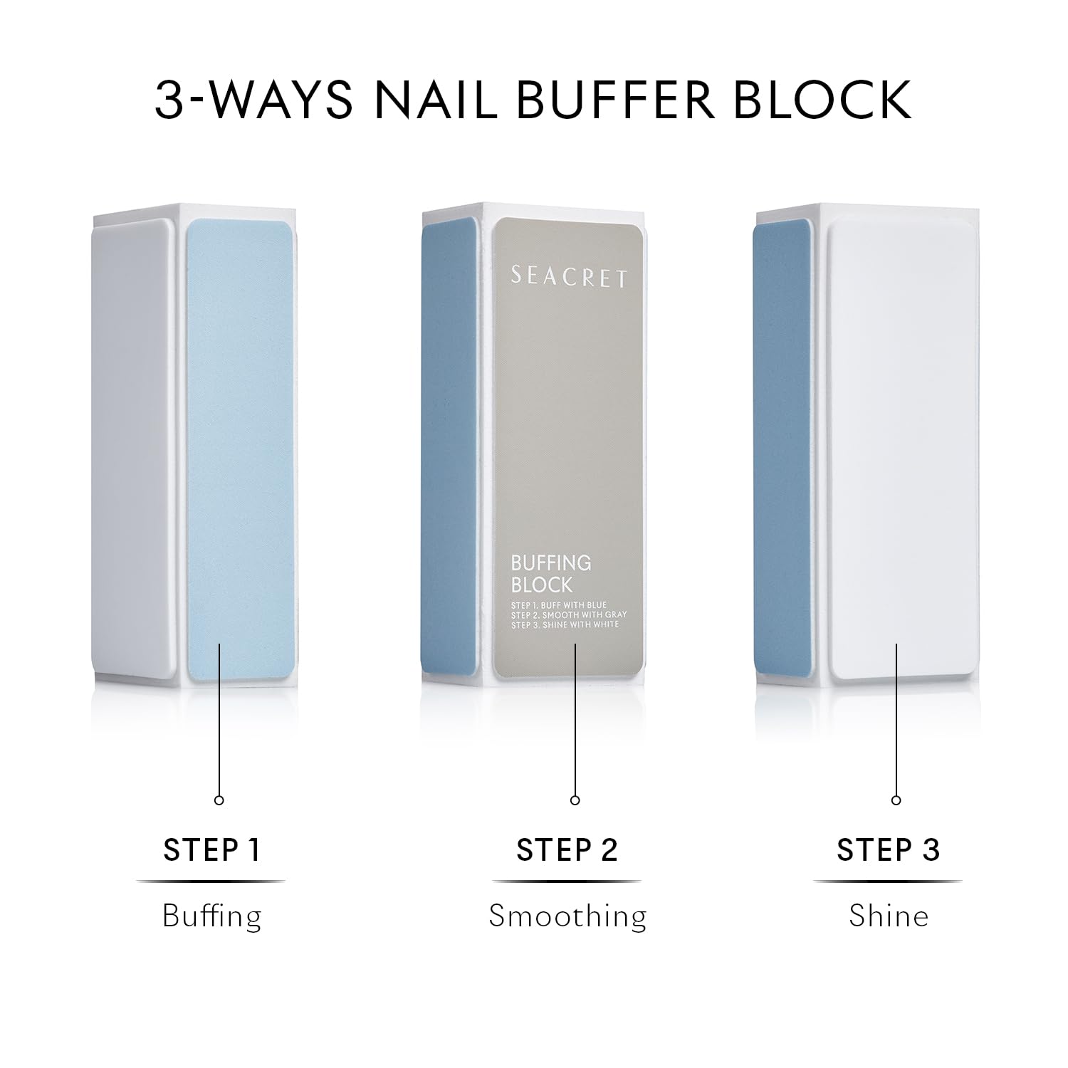 SEACRET Minerals Professional Nail Buffing Block in use delivering glossy results