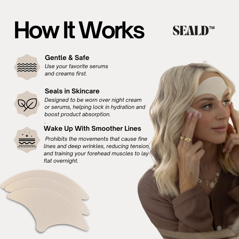 SEALD forehead tape pack shown with 30 patches for nightly use