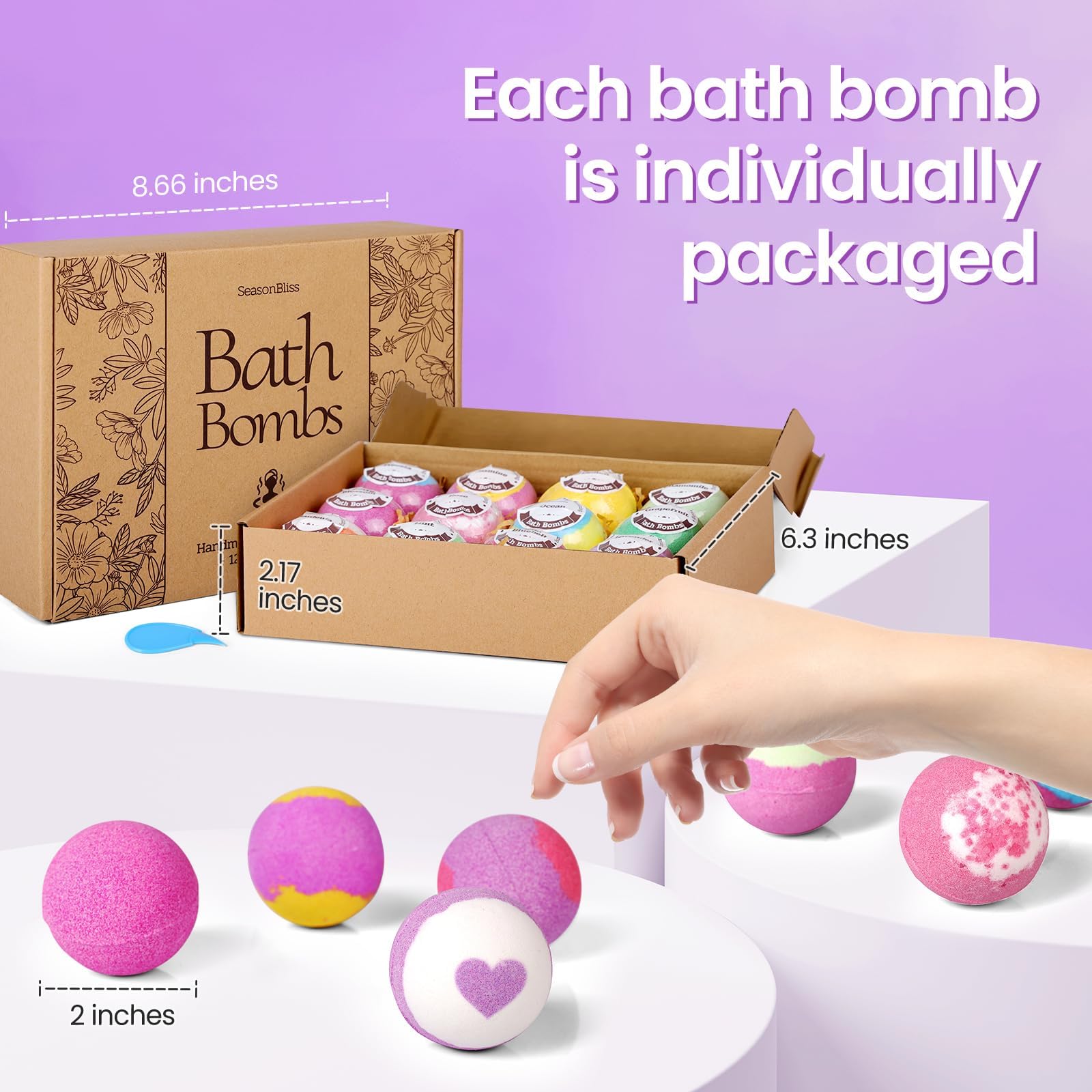 SeasonBliss bath bombs individually wrapped preserve fragrance for gifting and fresh bath moments